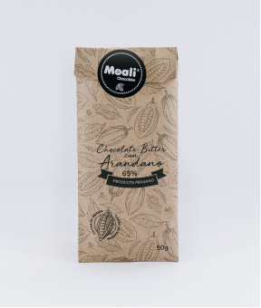 Foto de Chocolate Moali 65% CACAO con Arándanos 50g.